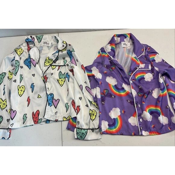 LOT OF 2 Lola and the Boys Satin Pajama tops size 2T hearts rainbows butterflies - Picture 1 of 7
